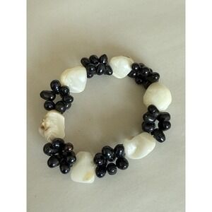 Baroque Pearl Black Bead Bracelet String Expanding